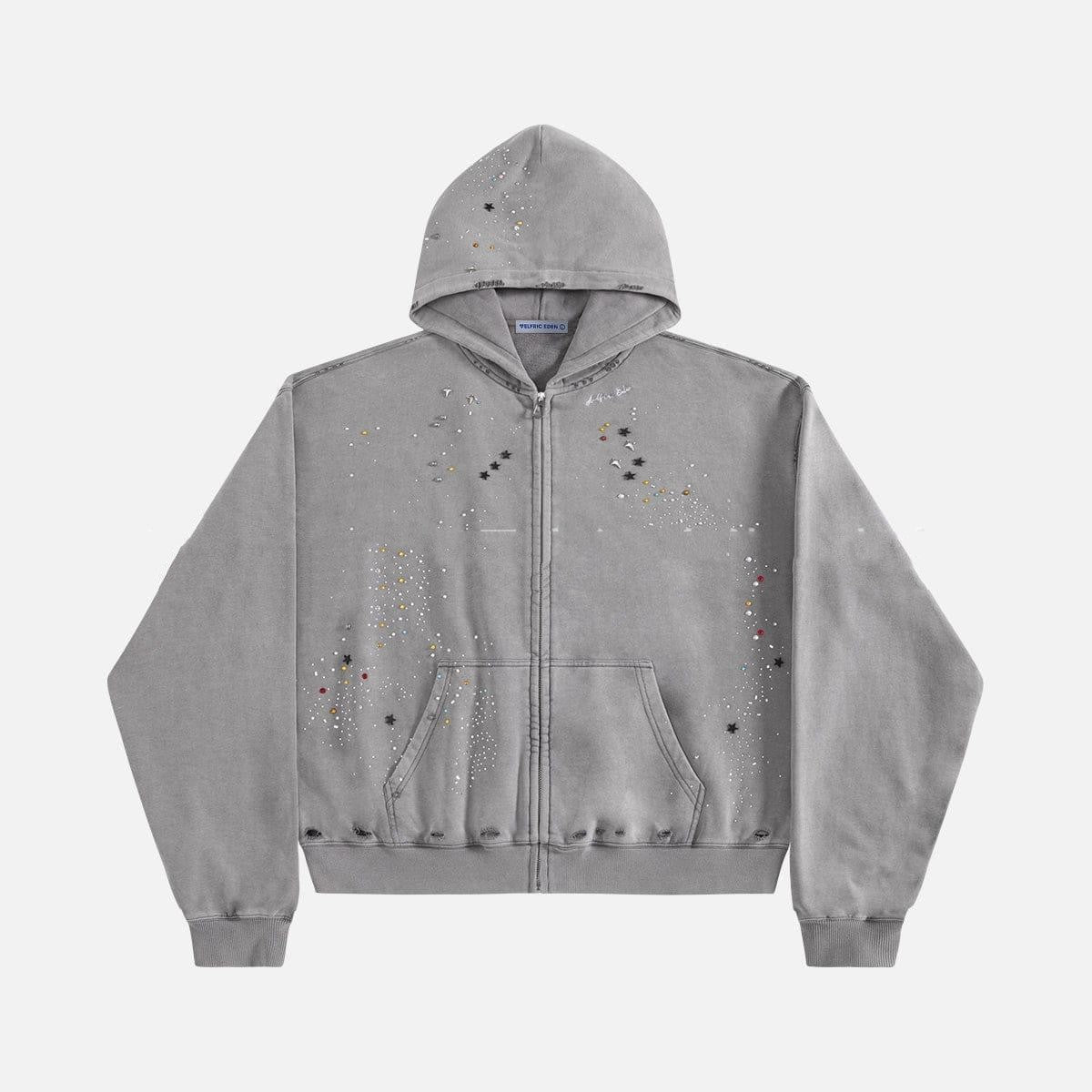Baby's-breath Rhinestone-studded Vintage Hoodie