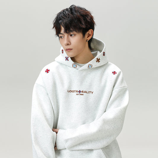 INS Ethnic-style Textured Embroidery Heavyweight Hooded Sweatshirt
