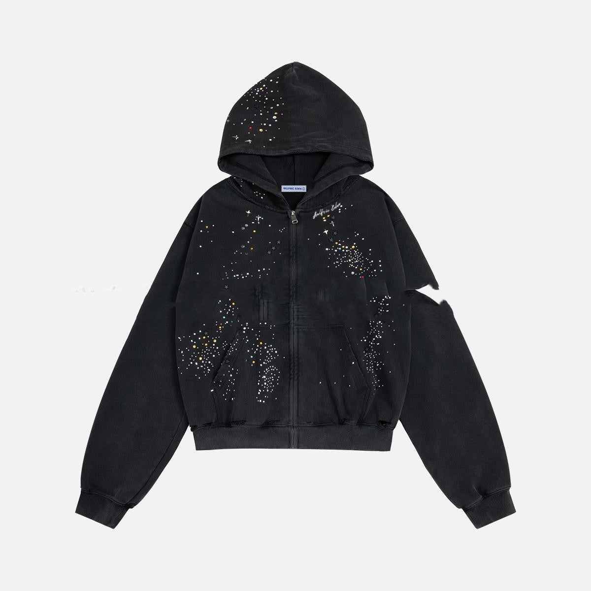 Baby's-breath Rhinestone-studded Vintage Hoodie