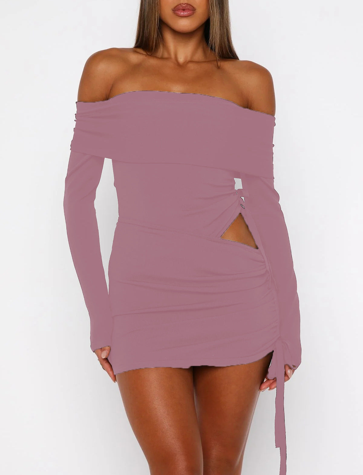 One-shoulder Long-sleeve Top And Spring Sexy Slim-fit Pleated Sheath Skirt