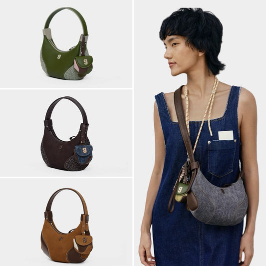 Womens Baseball Underarm Bag Crescent-Shaped Crossbody Bag