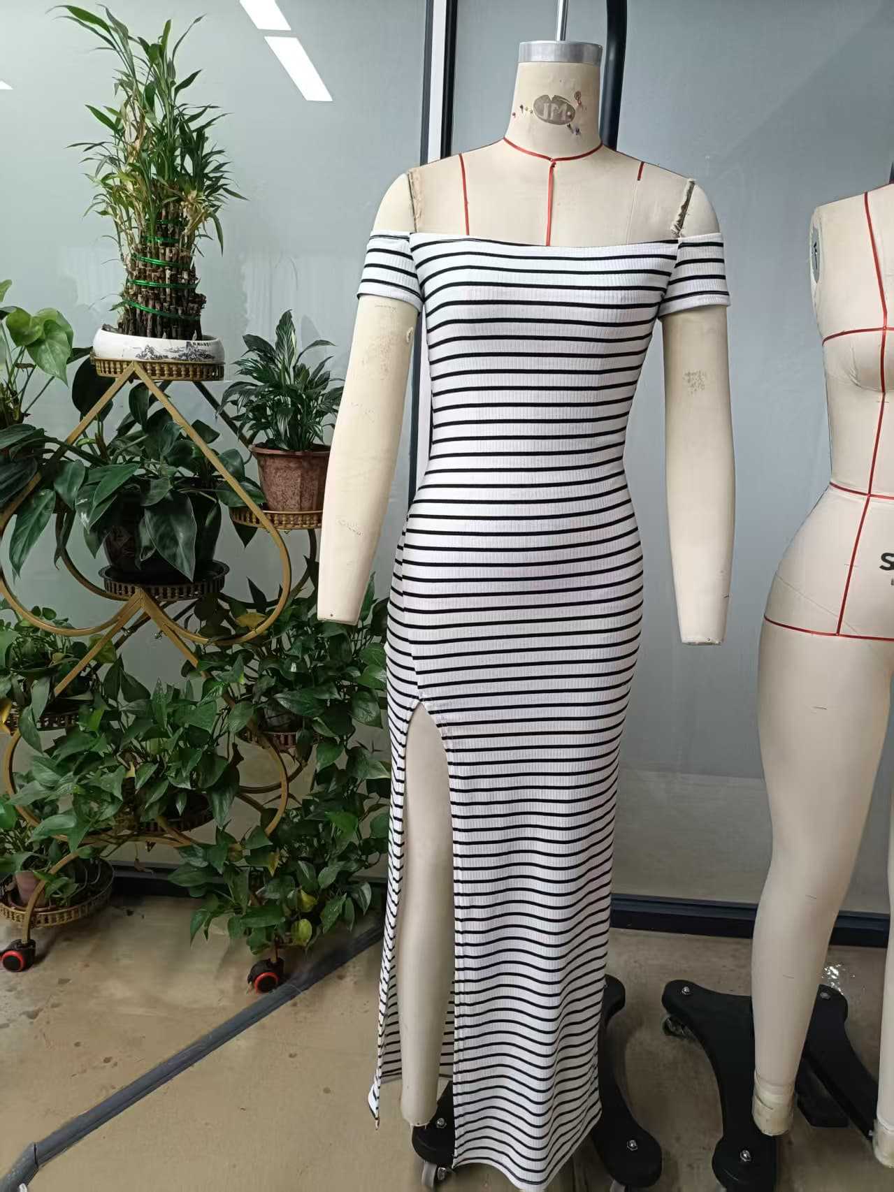Off-Shoulder Striped Tube Dress Women