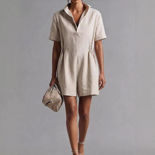 Womens Casual Long-Sleeve Lapel-Neck Split Jumpsuit