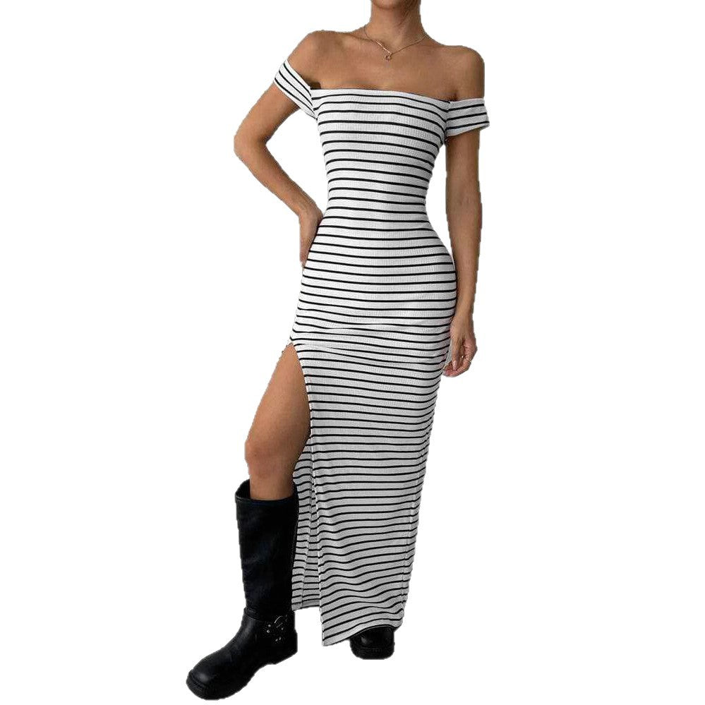 Off-Shoulder Striped Tube Dress Women