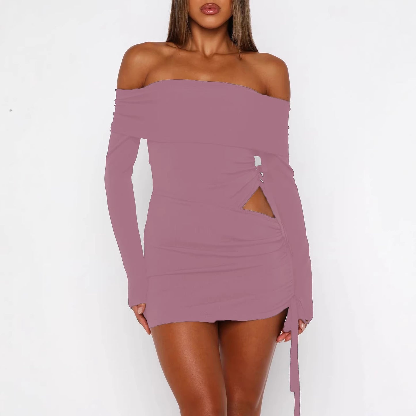One-shoulder Long-sleeve Top And Spring Sexy Slim-fit Pleated Sheath Skirt