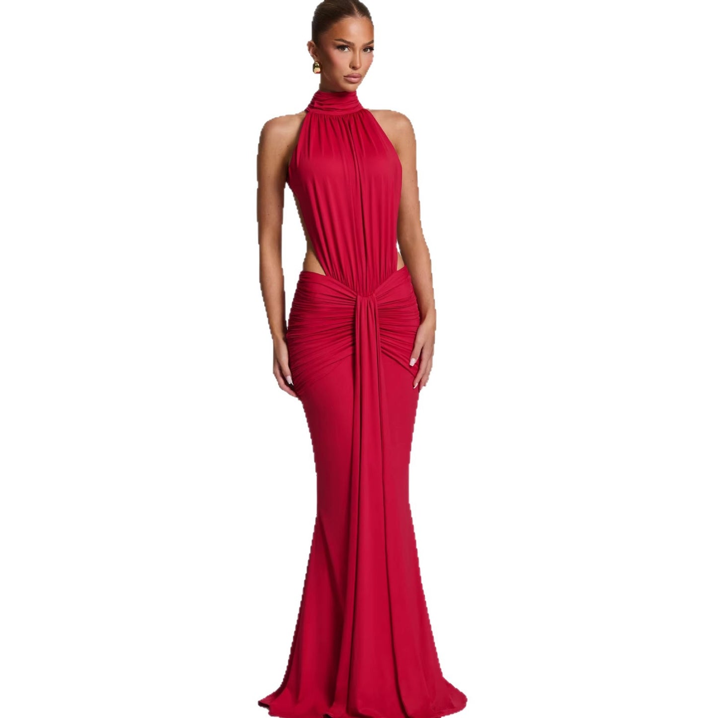 Women's New Halterneck Pleated Slim-Fit Dress