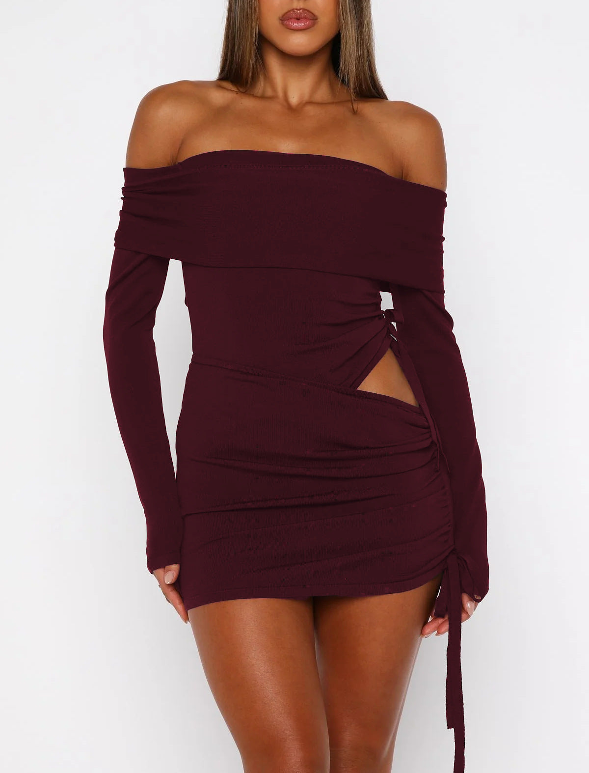 One-shoulder Long-sleeve Top And Spring Sexy Slim-fit Pleated Sheath Skirt